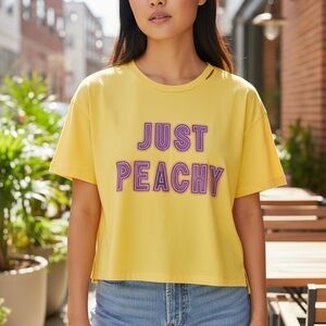 Just Peachy Frayed Cutout Neckline Graphic Tee Womens Medium NWT